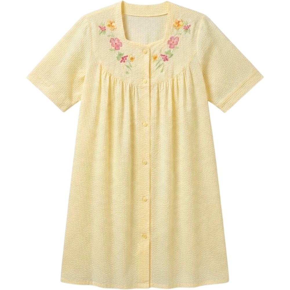 Vintage Southern Style Seersucker Embroidered Cottagecore Prairie Chic Muumuu